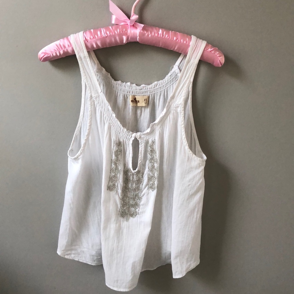 Hollister- white beaded tank